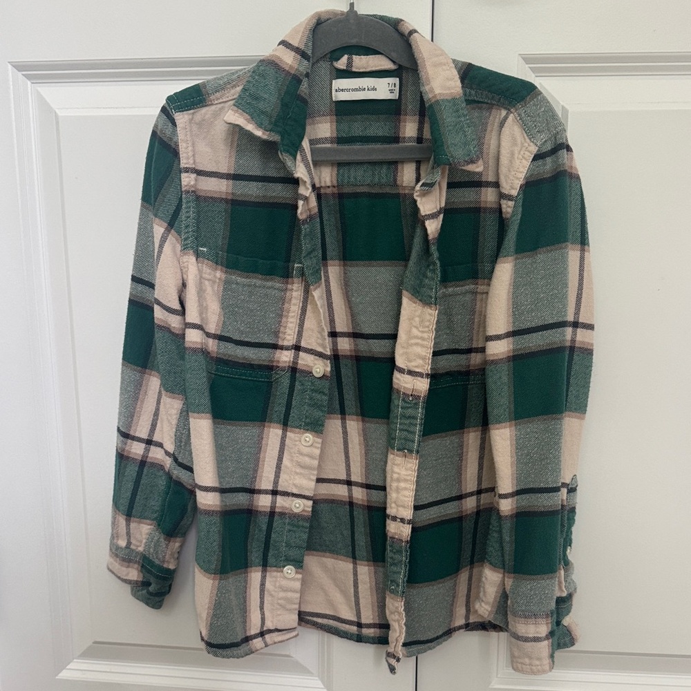 Abercrombie kids, boy, Forest Green and Cream Plaid Shirt